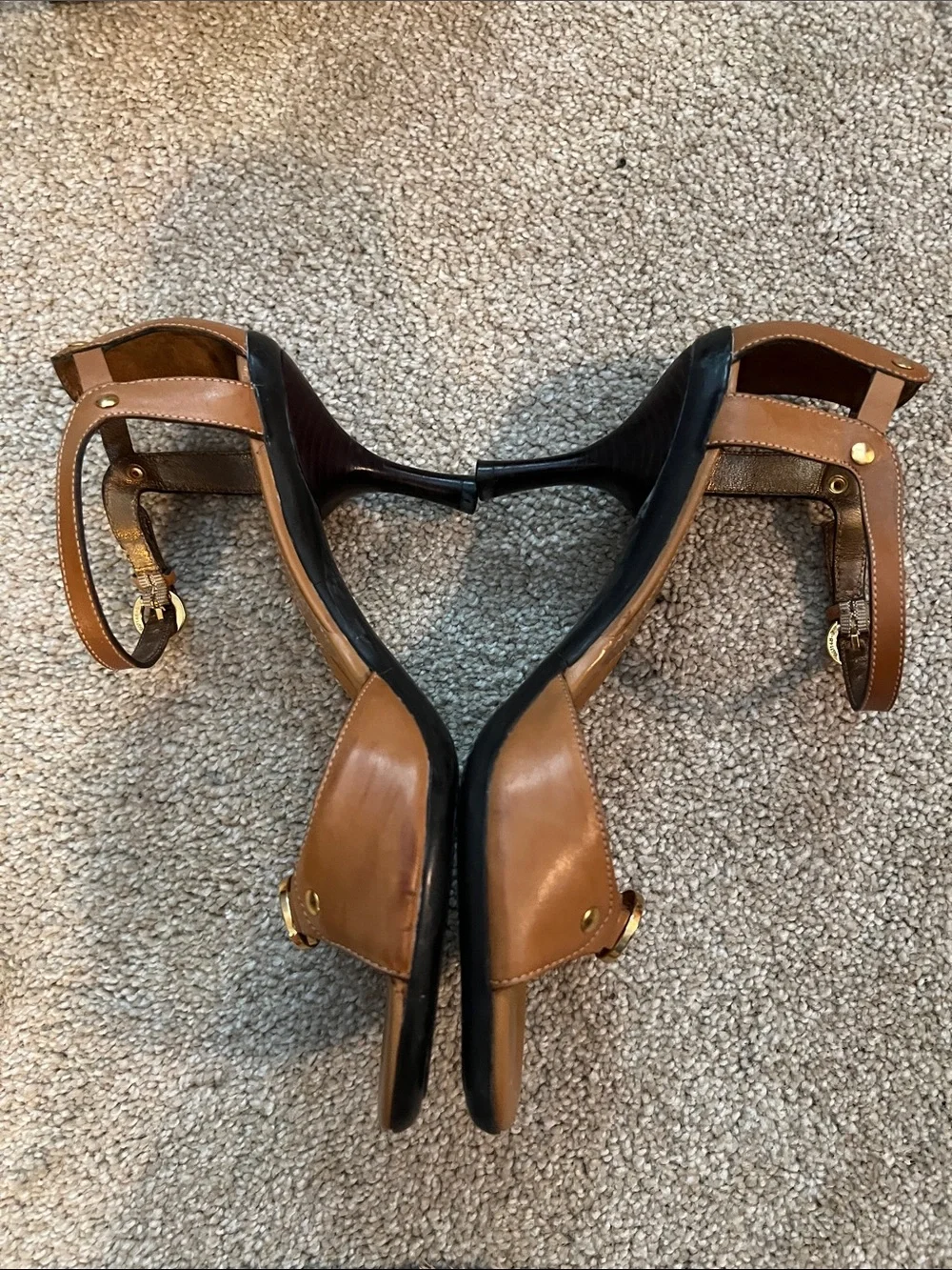 Cole Haan Lexa Toast Brown Leather Buckle Ankle-Strap Sandals. 7.5. EUC